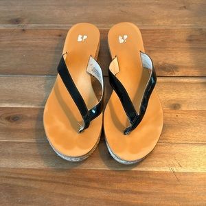 Bp black patent leather flip flops